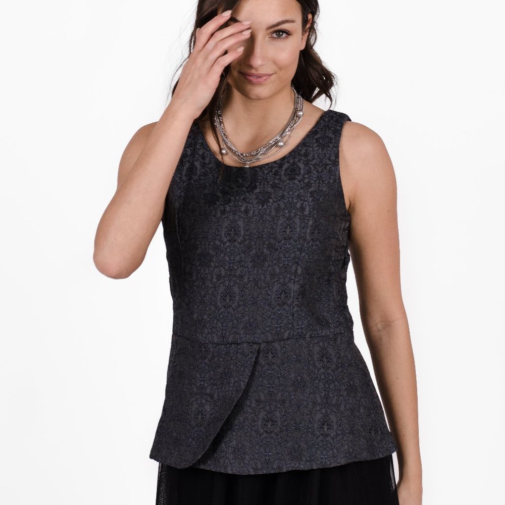 Gray sleeveless top jacquard fabric asymmetric cut
